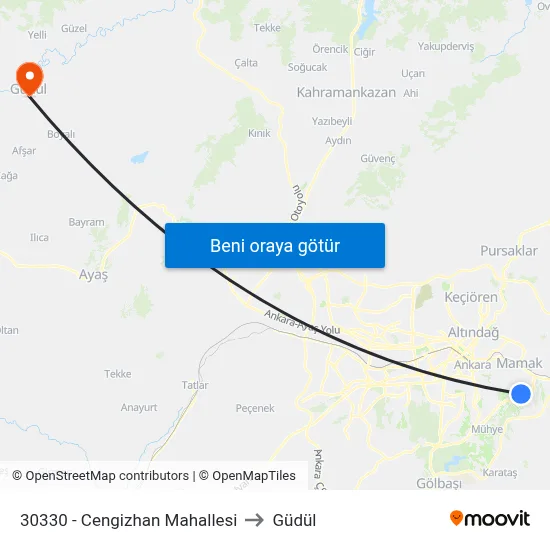 30330 - Cengizhan Mahallesi to Güdül map