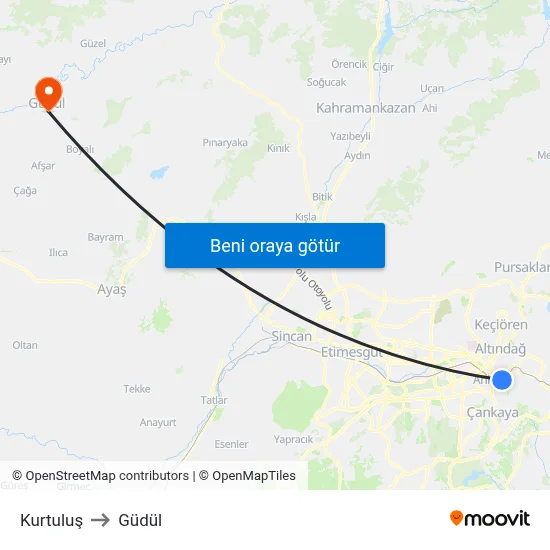 Kurtuluş to Güdül map