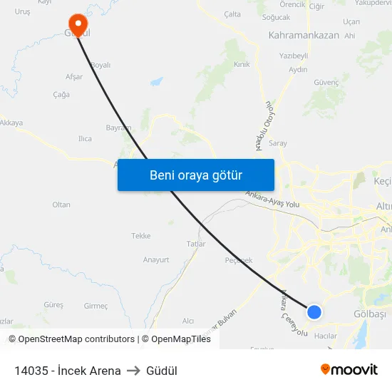 14035 - İncek Arena to Güdül map