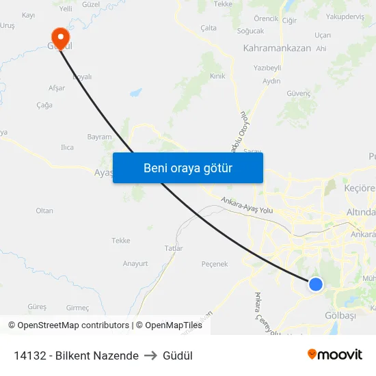 14132 - Bilkent Nazende to Güdül map
