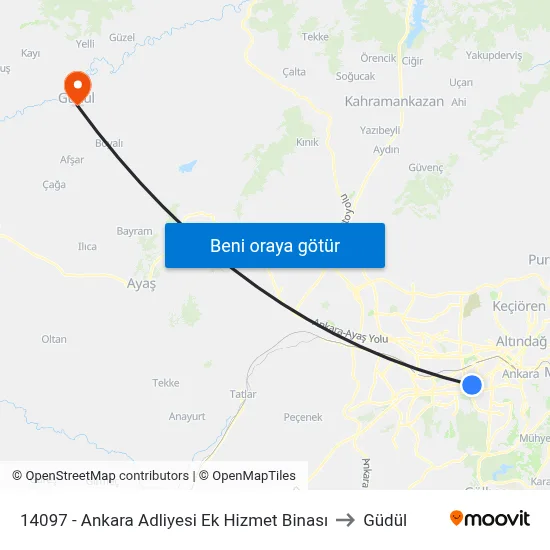 14097 - Ankara Adliyesi Ek Hizmet Binası to Güdül map