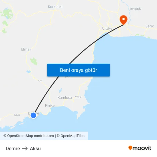 Demre to Aksu map