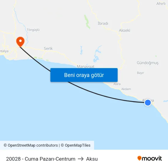 20028 - Cuma Pazarı-Centrum to Aksu map