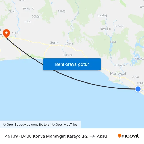 46139 - D400 Konya Manavgat Karayolu-2 to Aksu map