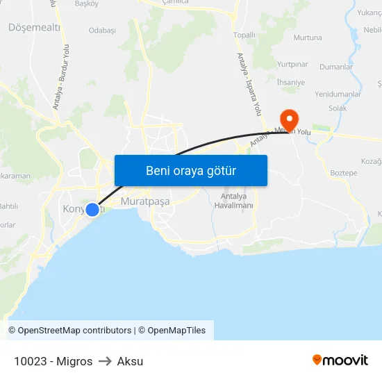 10023 - Migros to Aksu map