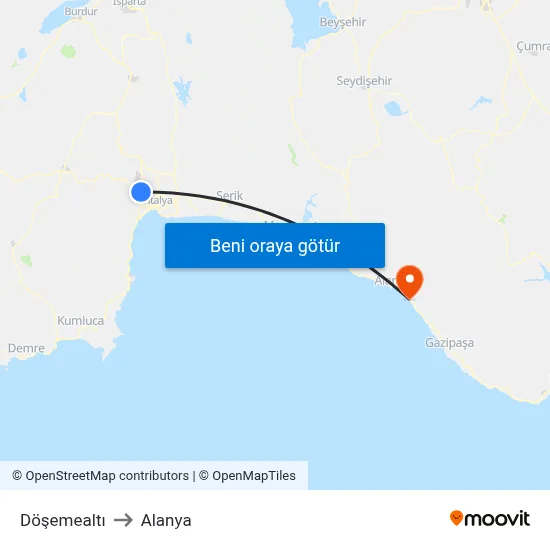 Döşemealtı to Alanya map