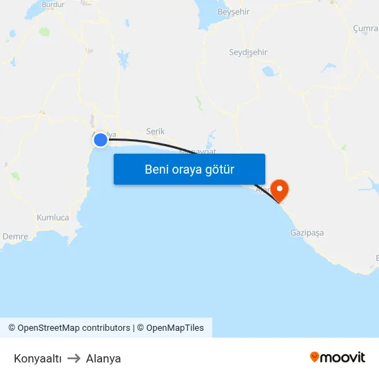 Konyaaltı to Alanya map