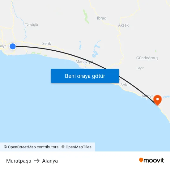 Muratpaşa to Alanya map