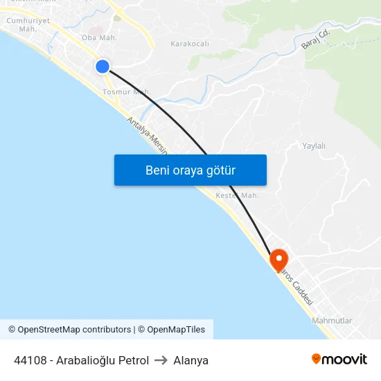 44108 - Arabalioğlu Petrol to Alanya map