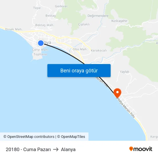 20180 - Cuma Pazarı to Alanya map