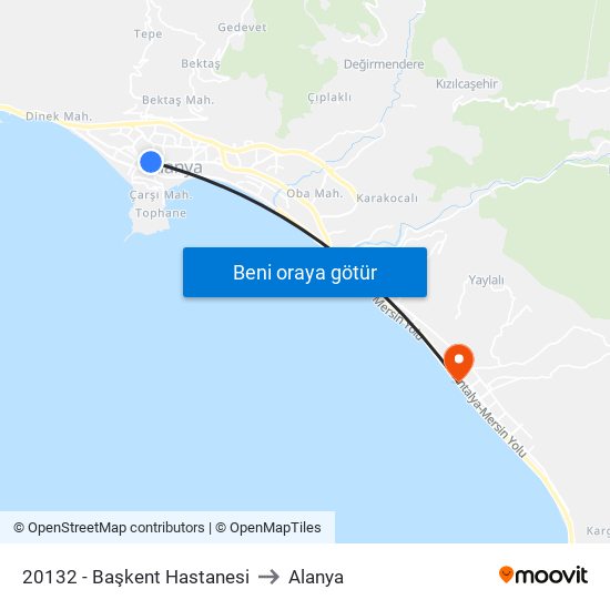 20132 - Başkent Hastanesi to Alanya map