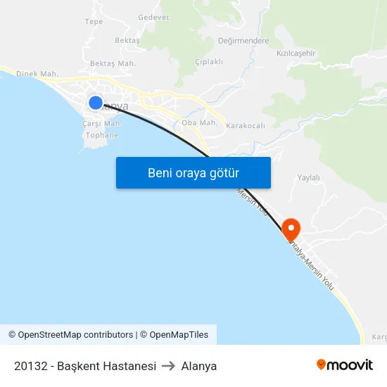 20132 - Başkent Hastanesi to Alanya map