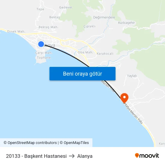 20133 - Başkent Hastanesi to Alanya map