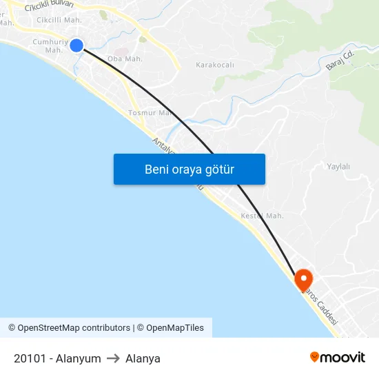 20101 - Alanyum to Alanya map
