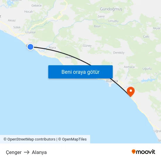 Çenger to Alanya map