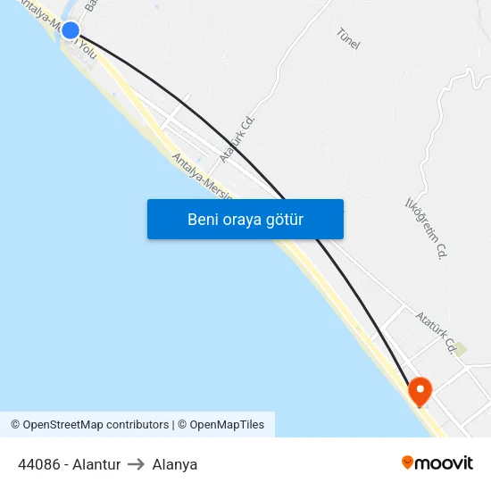 44086 - Alantur to Alanya map