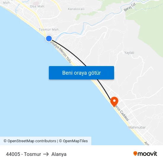 44005 - Tosmur to Alanya map