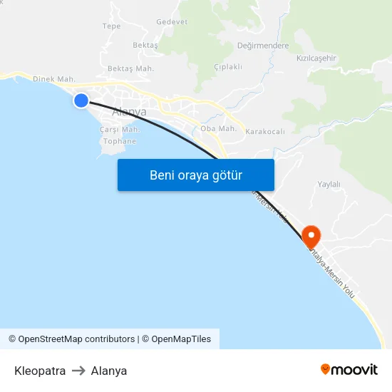 Kleopatra to Alanya map