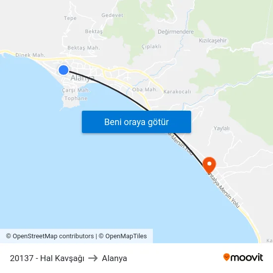 20137 - Hal Kavşağı to Alanya map