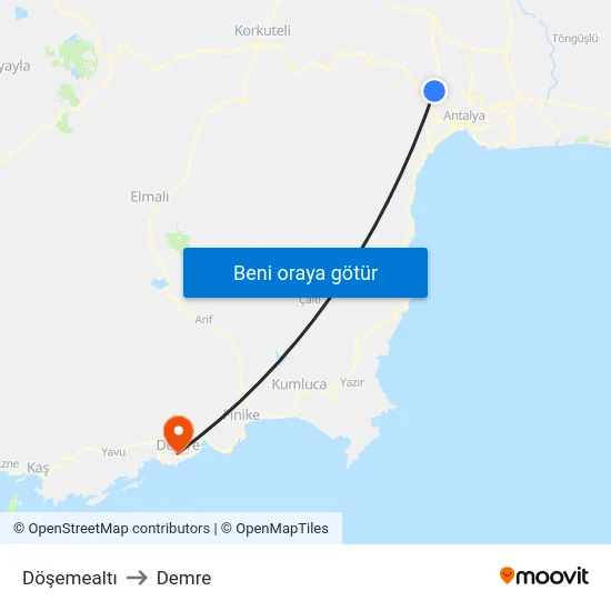 Döşemealtı to Demre map