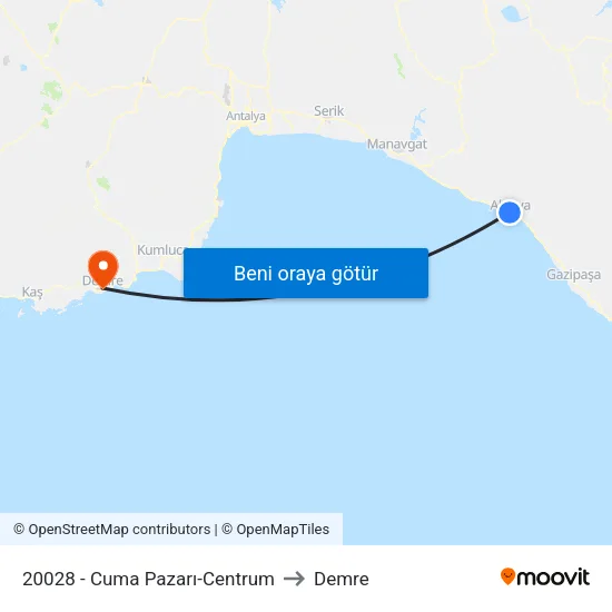 20028 - Cuma Pazarı-Centrum to Demre map