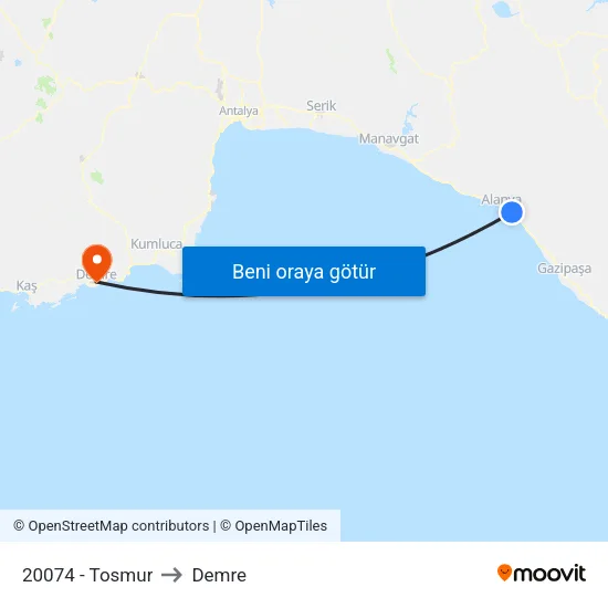 20074 - Tosmur to Demre map