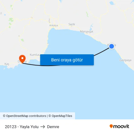 20123 - Yayla Yolu to Demre map