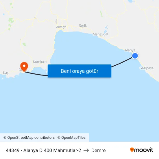 44349 - Alanya D 400 Mahmutlar-2 to Demre map