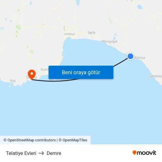 Telatiye Evleri to Demre map