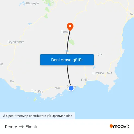 Demre to Elmalı map