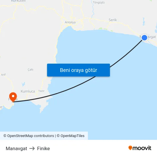 Manavgat to Finike map