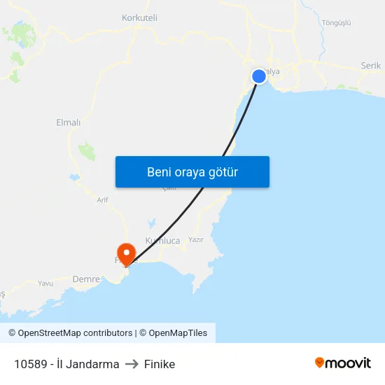 10589 - İl Jandarma to Finike map