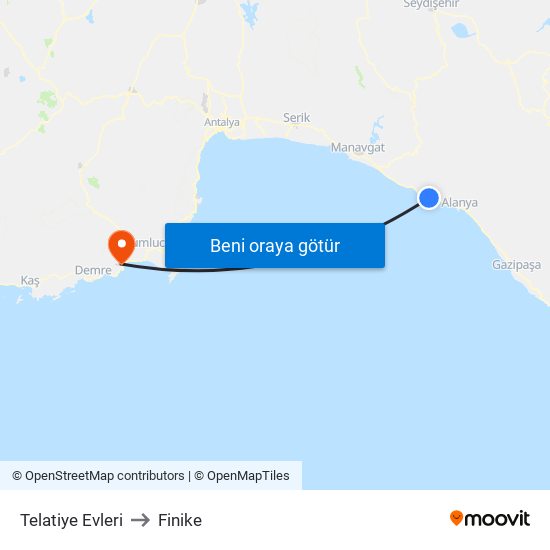 Telatiye Evleri to Finike map