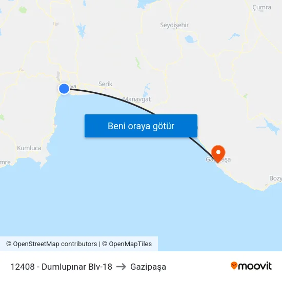 12408 - Dumlupınar Blv-18 to Gazipaşa map