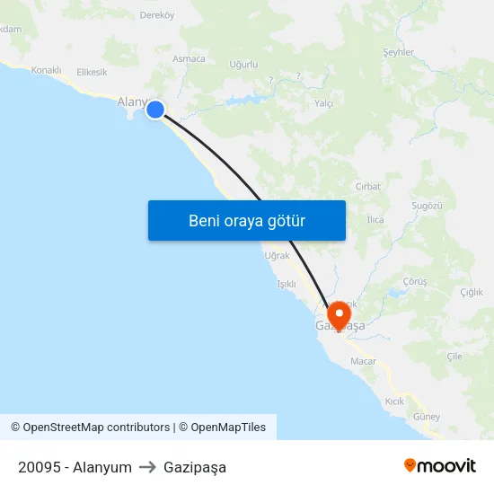 20095 - Alanyum to Gazipaşa map