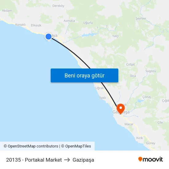 20135 - Portakal Market to Gazipaşa map