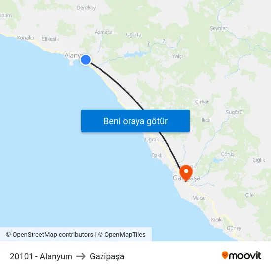 20101 - Alanyum to Gazipaşa map