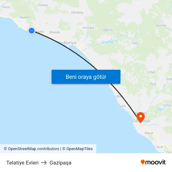 Telatiye Evleri to Gazipaşa map