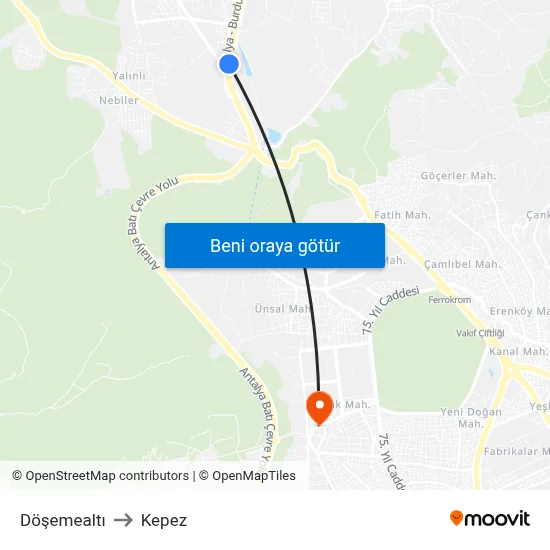 Döşemealtı to Kepez map