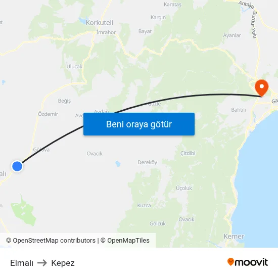 Elmalı to Kepez map