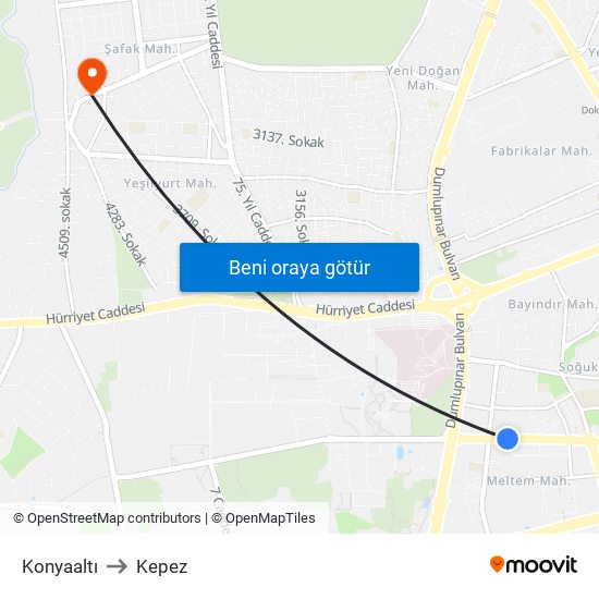 Konyaaltı to Kepez map