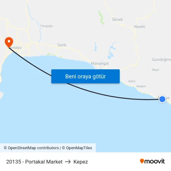 20135 - Portakal Market to Kepez map