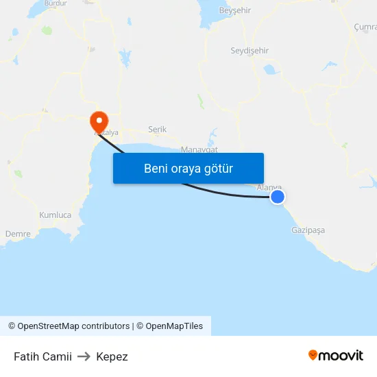 Fatih Camii to Kepez map