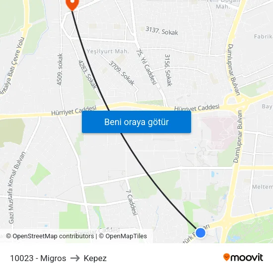 10023 - Migros to Kepez map