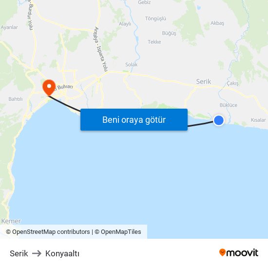 Serik to Konyaaltı map