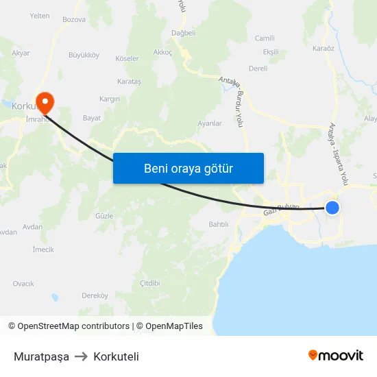 Muratpaşa to Korkuteli map