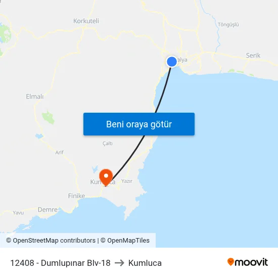 12408 - Dumlupınar Blv-18 to Kumluca map