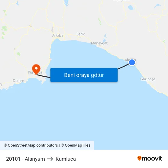 20101 - Alanyum to Kumluca map