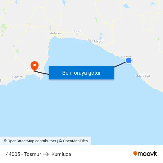 44005 - Tosmur to Kumluca map