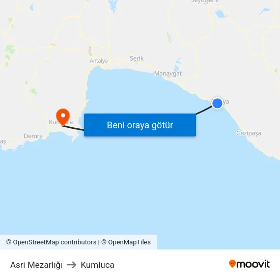 Asri Mezarlığı to Kumluca map